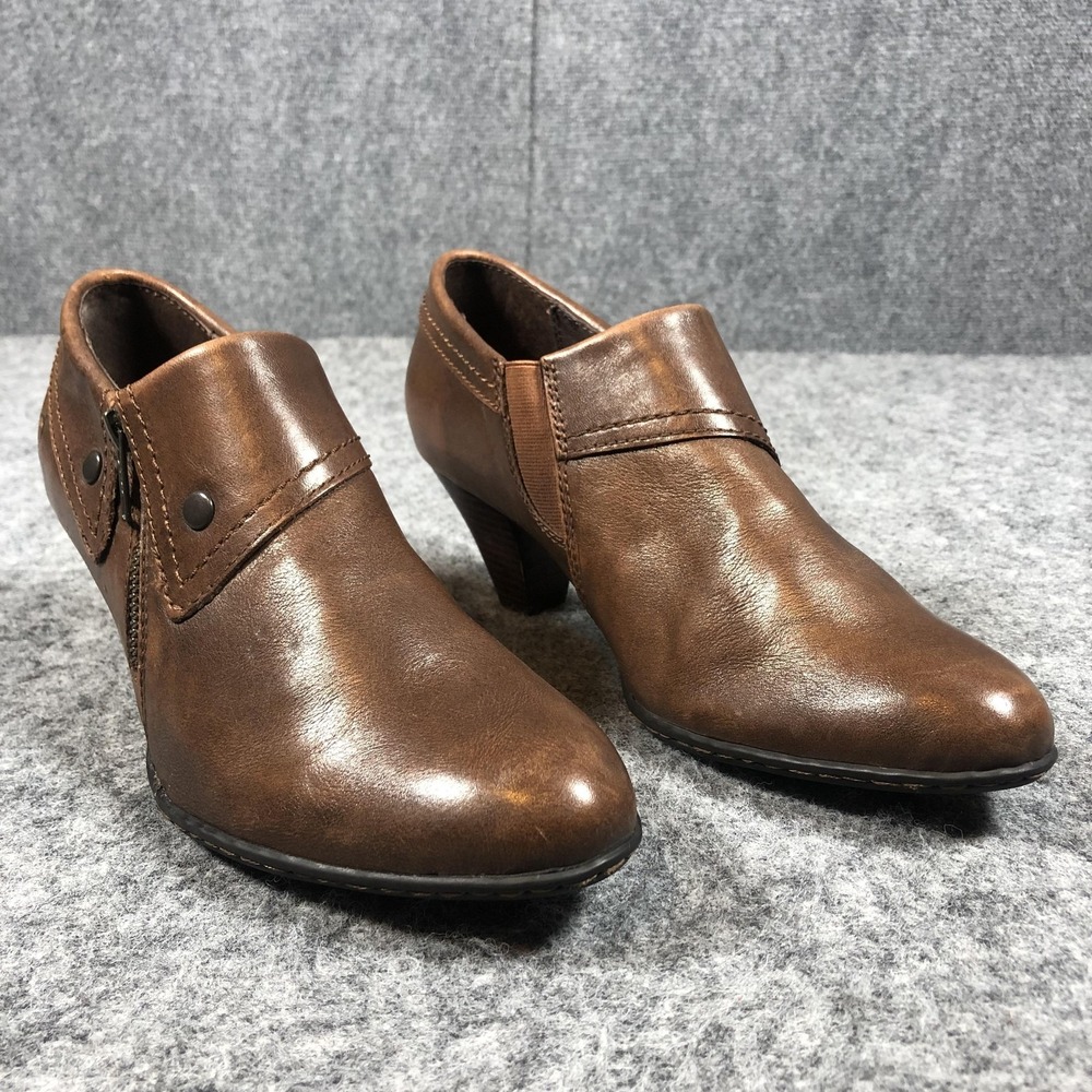 Born‎ Ankle Booties Womens 9 Brown Leather Zip Cone Heel Casual Boots W62426